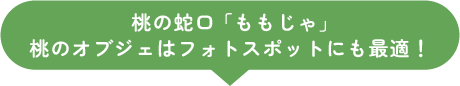 桃の蛇口 「ももじゃ」桃のオブジェはフォトスポットにも最適!